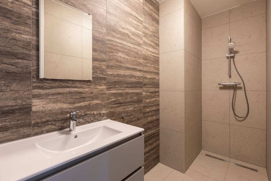 Bathroom with walk-in shower at Mierloseweg in Helmond